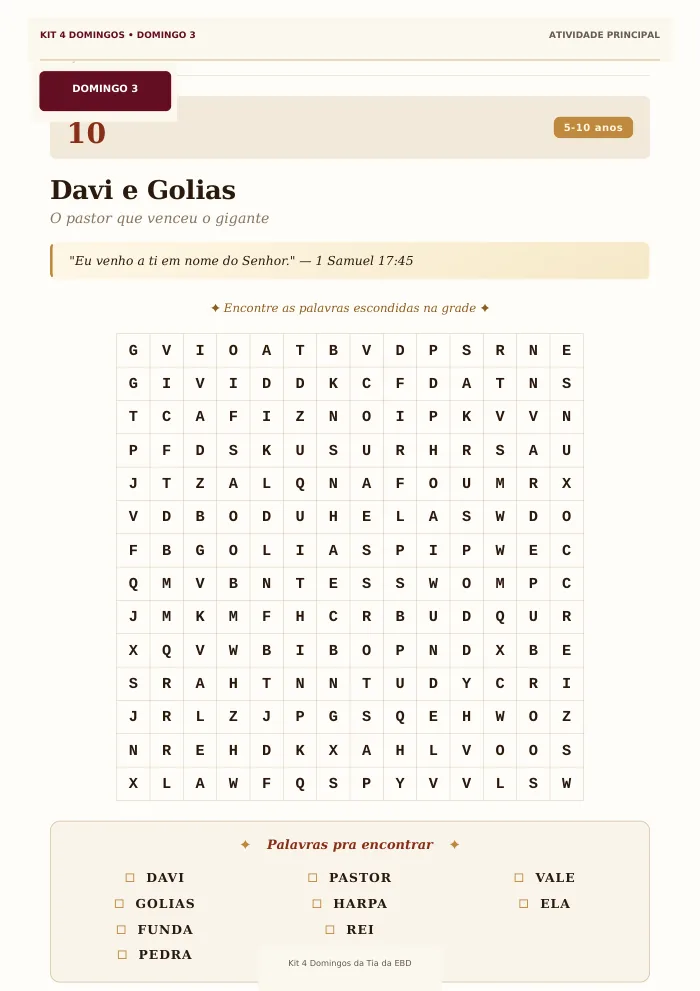 Atividade sobre Davi e Golias