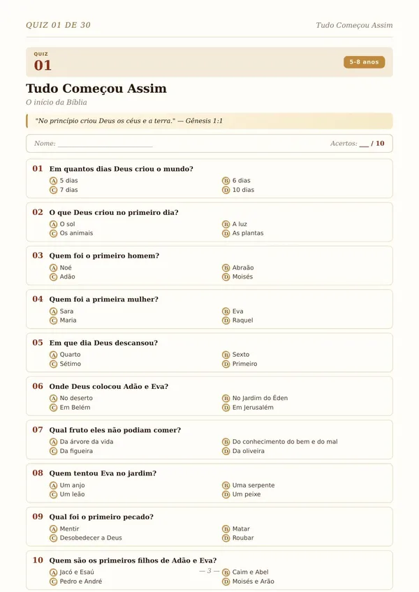 Quiz Bíblico Infantil